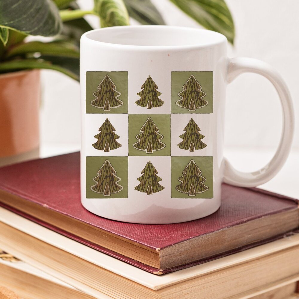 🎄 Festive Forest 11oz White Ceramic Coffee Mug – Unique Tree Design Gift